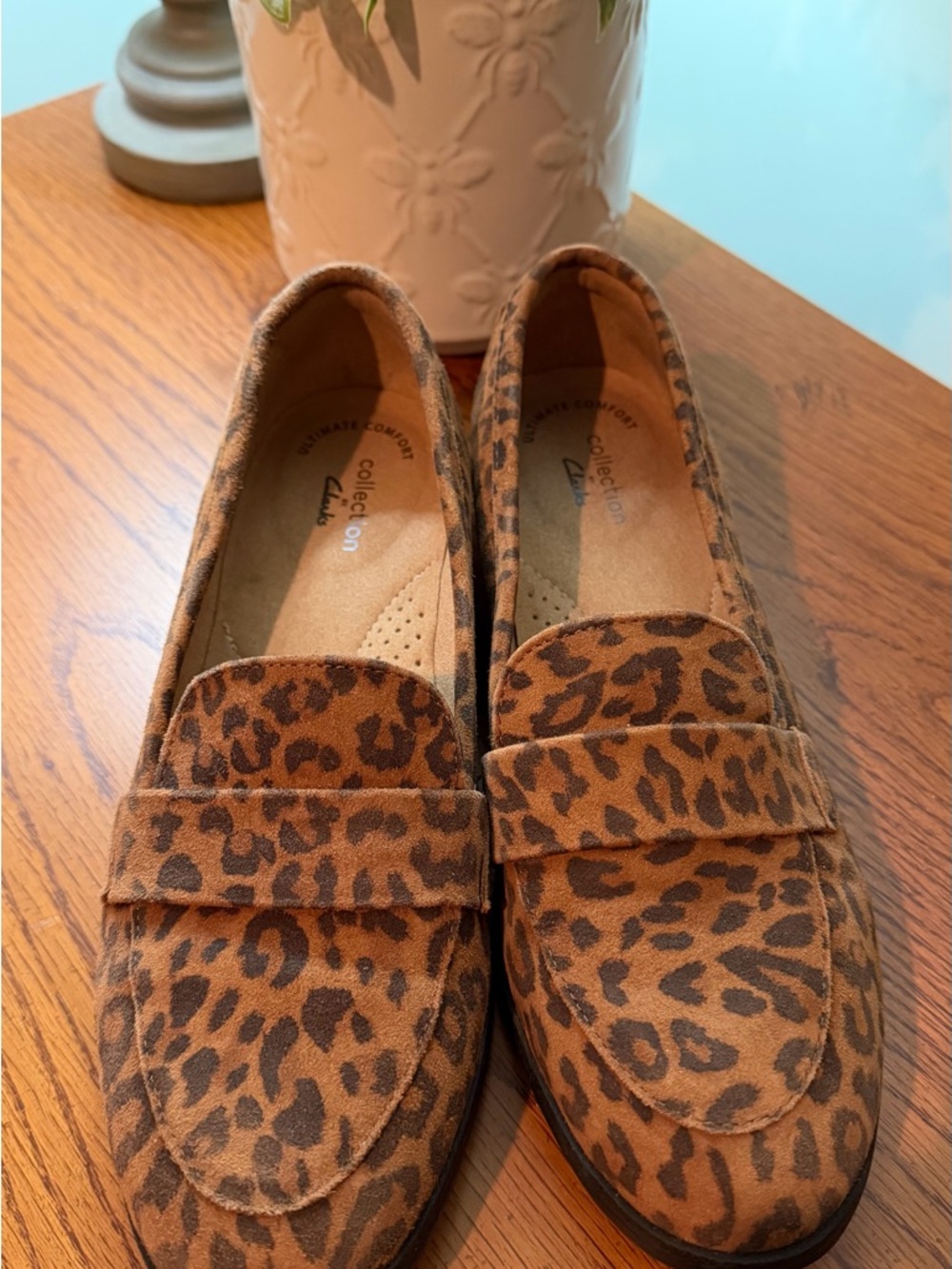 Clarks Leopard Print Suede Loafers - Brown & Black 8